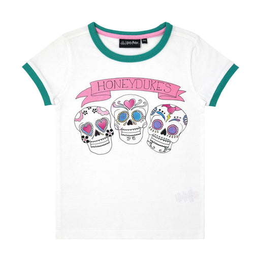 Kids Honeydukes Sugar Skull T-Shirt - Heritage Of Scotland - WHITE