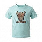 Kids Pastel Highland Cow T-Shirt - Aqua - Heritage Of Scotland - 0-1 YEARS