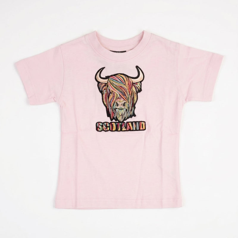 Kids Pastel Highland Cow T-Shirt Cherry Blossom Pink - Heritage Of Scotland - 0 - 1 YEARS
