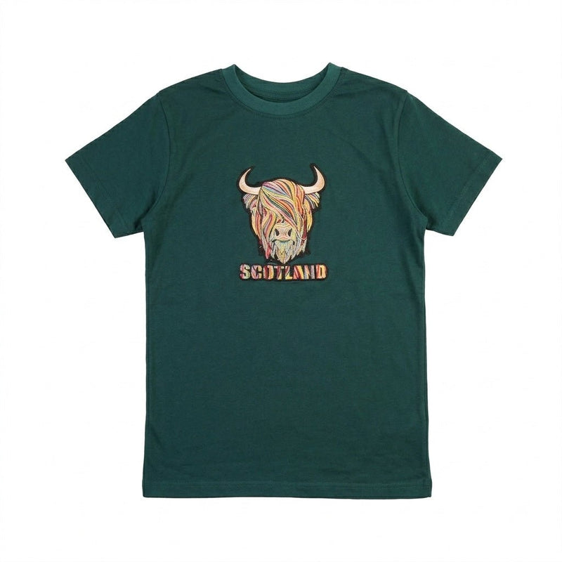 Kids Pastel Highland Cow T-Shirt Teal - Heritage Of Scotland - 0-1 YEARS