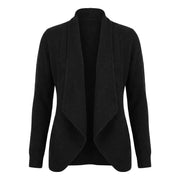 Ladies 100% Cashmere Ribbed Open Front Cardigan - Black - Heritage Of Scotland - Black