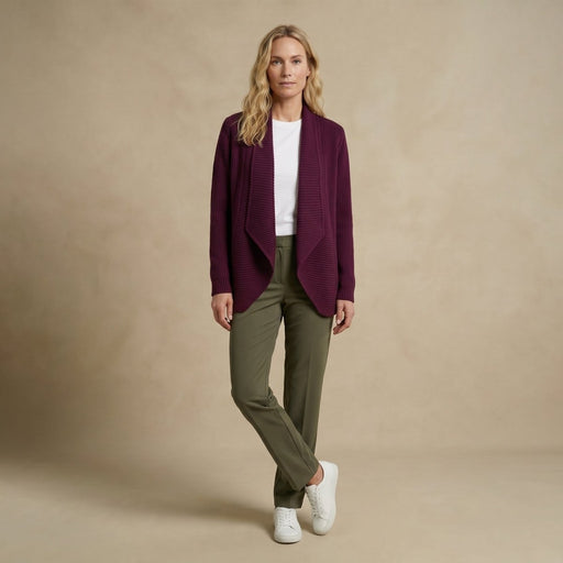 Ladies 100% Cashmere Ribbed Open Front Cardigan – Eminence - Heritage Of Scotland - XS