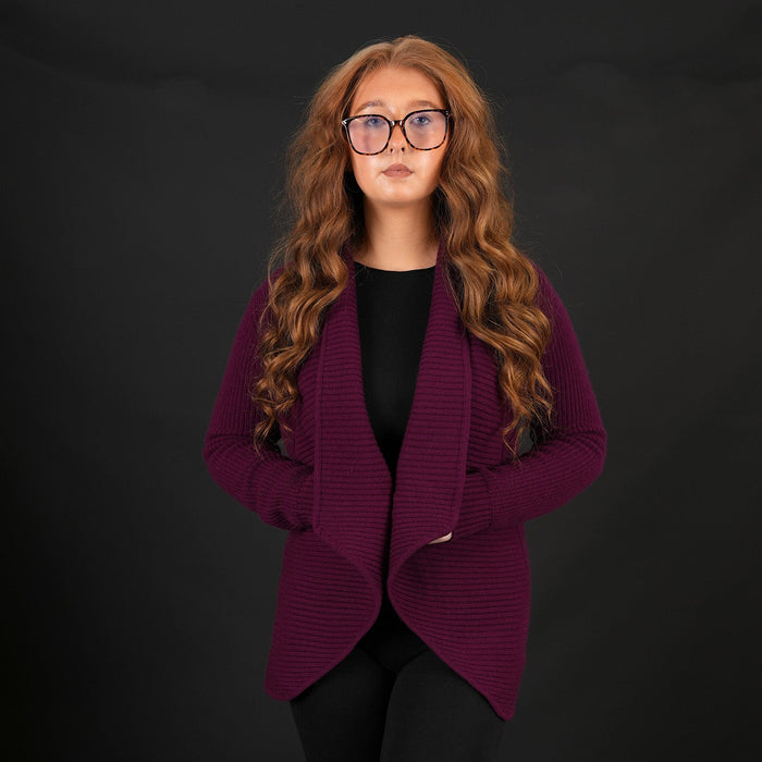 Ladies 100% Cashmere Ribbed Open Front Cardigan – Eminence - Heritage Of Scotland - XS