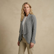 Ladies 100% Cashmere Ribbed Open Front Cardigan - Grey Mid - Heritage Of Scotland - Grey Mid