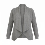Ladies 100% Cashmere Ribbed Open Front Cardigan - Grey Mid - Heritage Of Scotland - Grey Mid