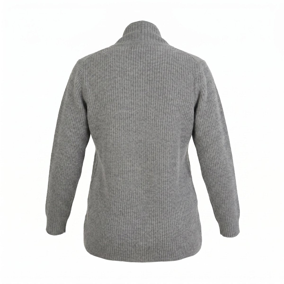 Ladies 100% Cashmere Ribbed Open Front Cardigan - Grey Mid - Heritage Of Scotland - Grey Mid