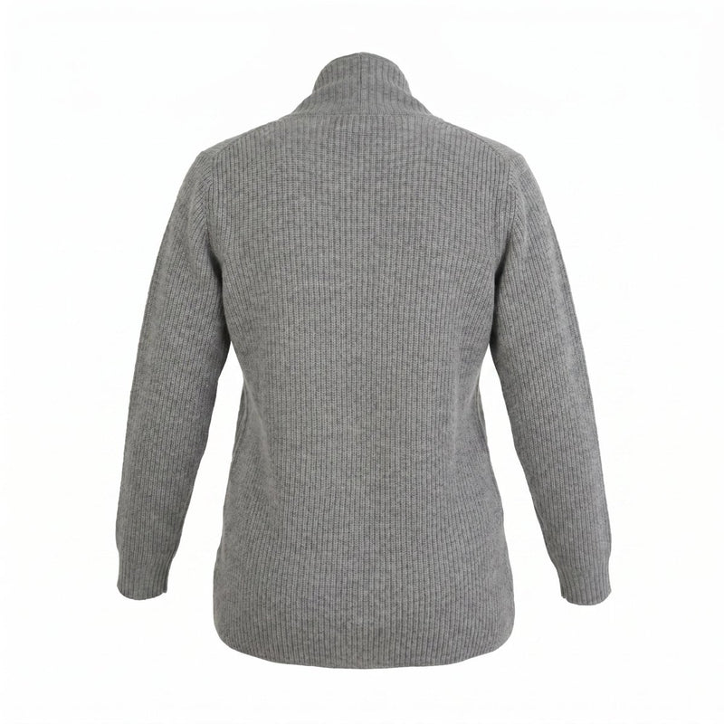 Ladies 100% Cashmere Ribbed Open Front Cardigan - Grey Mid - Heritage Of Scotland - Grey Mid