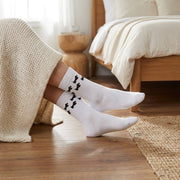 Ladies Cotton Scottie Dog Pattern White Crew Socks - Heritage Of Scotland - 