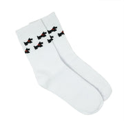 Ladies Cotton Scottie Dog Pattern White Crew Socks - Heritage Of Scotland - 