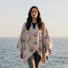 Ladies Cream Horse Print Reversible Wrap Cape - CREAM - Heritage Of Scotland -