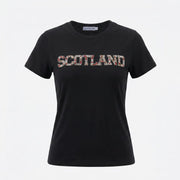 Ladies Diamante Scotland T-Shirt – Cotton Sparkle Tee - Black - Heritage Of Scotland - XS