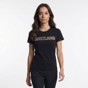 Ladies Diamante Scotland T-Shirt – Cotton Sparkle Tee - Black - Heritage Of Scotland - XS