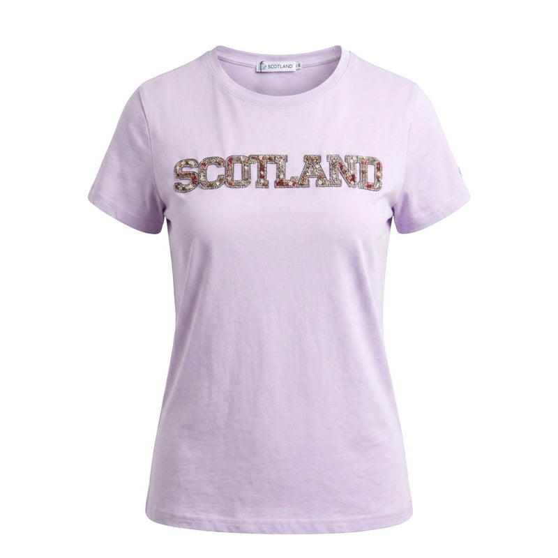 Ladies Diamante Scotland T-Shirt – Cotton Sparkle Tee - Lilac - Heritage Of Scotland - XS