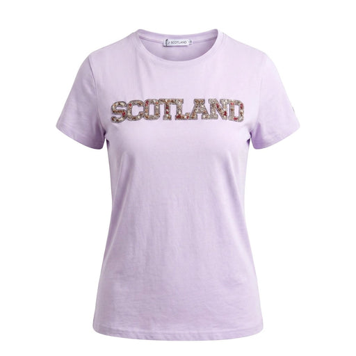 Ladies Diamante Scotland T-Shirt – Cotton Sparkle Tee - Lilac - Heritage Of Scotland - XS