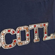 Ladies Diamante Scotland T-Shirt – Cotton Sparkle Tee - Navy - Heritage Of Scotland - XS