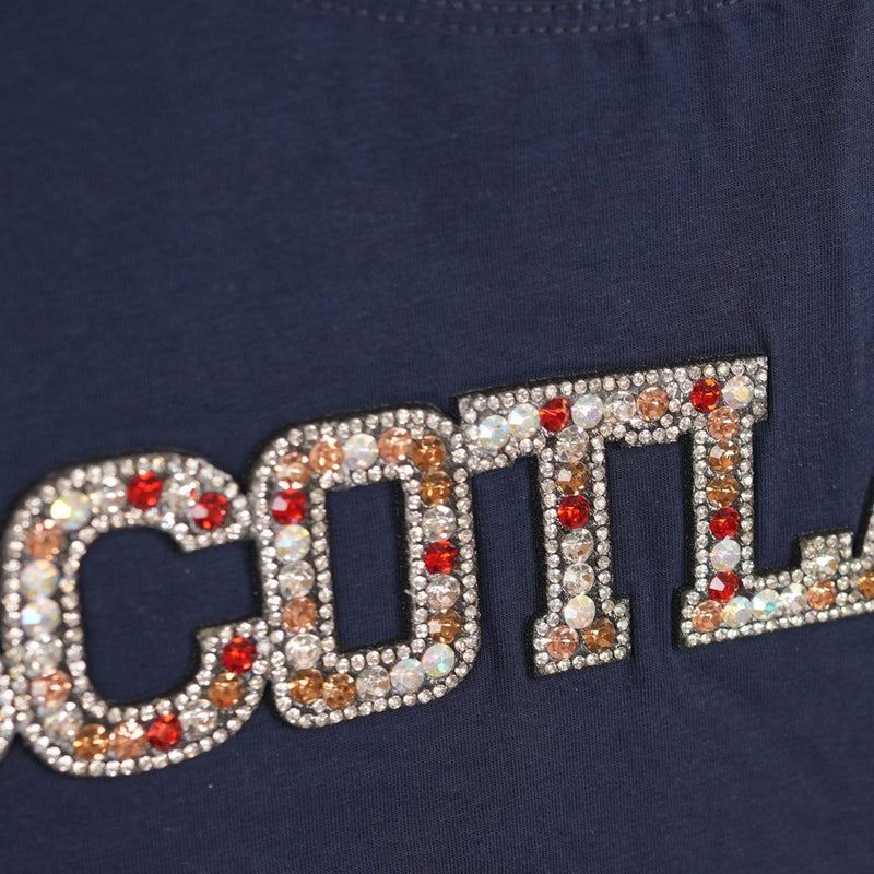 Ladies Diamante Scotland T-Shirt – Cotton Sparkle Tee - Navy - Heritage Of Scotland - XS