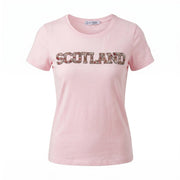 Ladies Diamante Scotland T-Shirt – Cotton Sparkle Tee - Pink - Heritage Of Scotland - XS