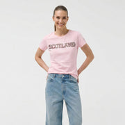 Ladies Diamante Scotland T-Shirt – Cotton Sparkle Tee - Pink - Heritage Of Scotland - XS