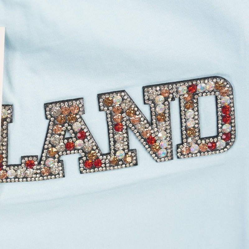 Ladies Diamante Scotland T-Shirt – Cotton Sparkle Tee - Sky - Heritage Of Scotland - XS