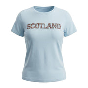 Ladies Diamante Scotland T-Shirt – Cotton Sparkle Tee - Sky - Heritage Of Scotland - XS