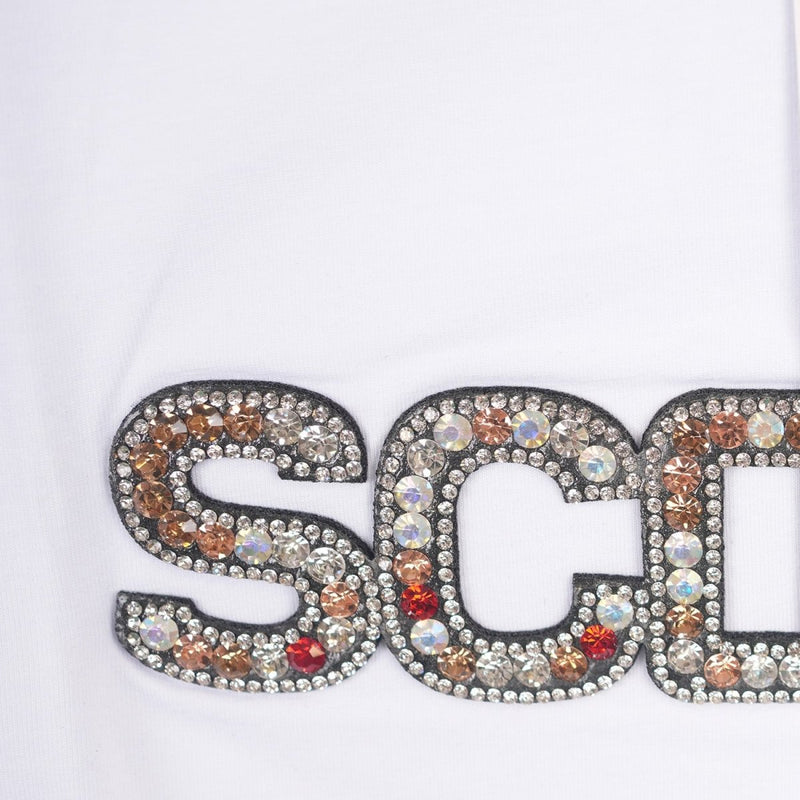 Ladies Diamante Scotland T-Shirt – Cotton Sparkle Tee - White - Heritage Of Scotland - XS