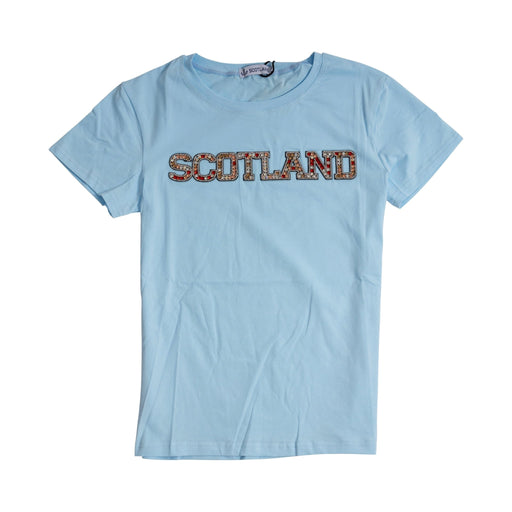 Ladies Diamante Scotland T-Shirt Sky - Heritage Of Scotland - SKY