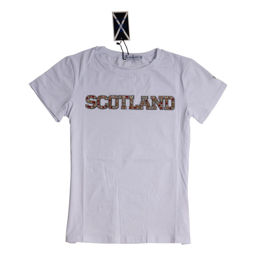 Ladies Diamante Scotland T-Shirt White - Heritage Of Scotland - WHITE