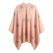 Ladies Dusky Pink Dandelion Print Reversible Cape Wrap - LIGHT PINK AND GREY - Heritage Of Scotland -