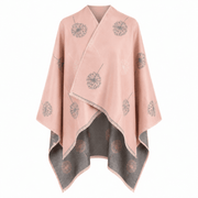Ladies Dusky Pink Dandelion Print Reversible Cape Wrap - LIGHT PINK AND GREY - Heritage Of Scotland -