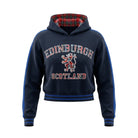 Ladies Edinburgh Lion Cropped Hoodie – Navy Tartan Pullover - Heritage Of Scotland - S