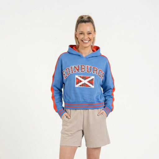 Ladies Edinburgh Tartan Hoodie – Blue Scottish Flag Pullover - Heritage Of Scotland - S