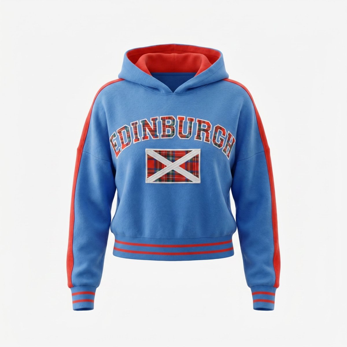 Ladies Edinburgh Tartan Hoodie – Blue Scottish Flag Pullover - Heritage Of Scotland - S