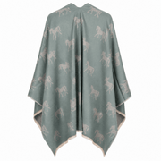 Ladies Green Horse Print Reversible Wrap Cape - GREEN - Heritage Of Scotland -
