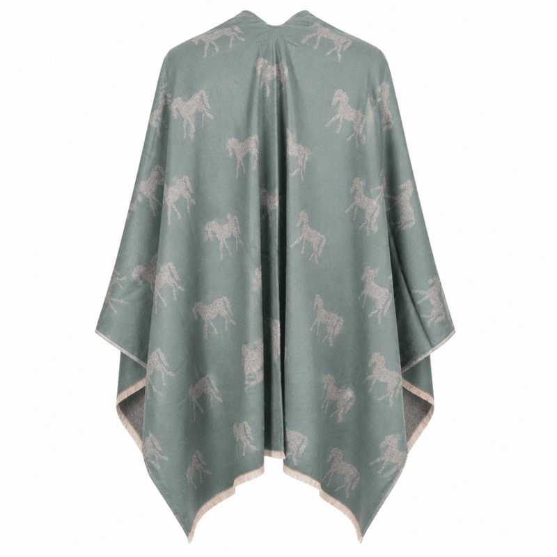 Ladies Green Horse Print Reversible Wrap Cape - GREEN - Heritage Of Scotland -