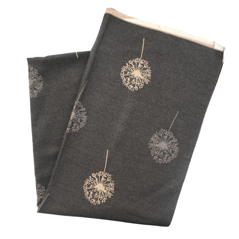 Ladies Grey Dandelion Print Reversible Cape Wrap - DARK GREY - Heritage Of Scotland -
