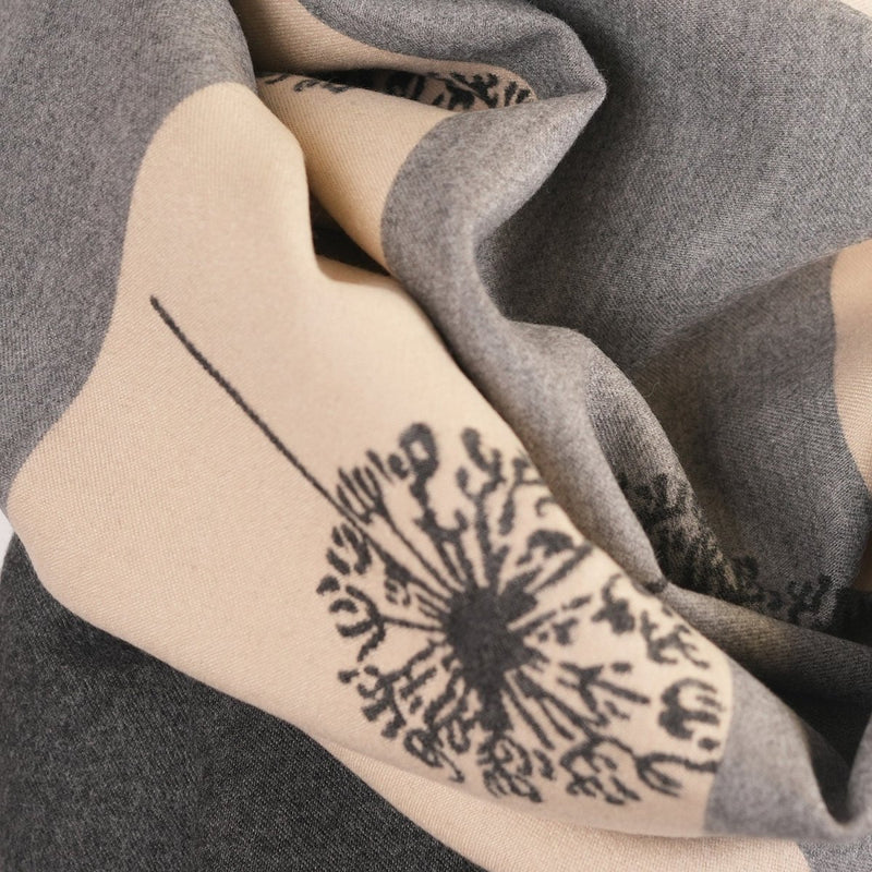 Ladies Grey Dandelion Print Reversible Cape Wrap - DARK GREY - Heritage Of Scotland -
