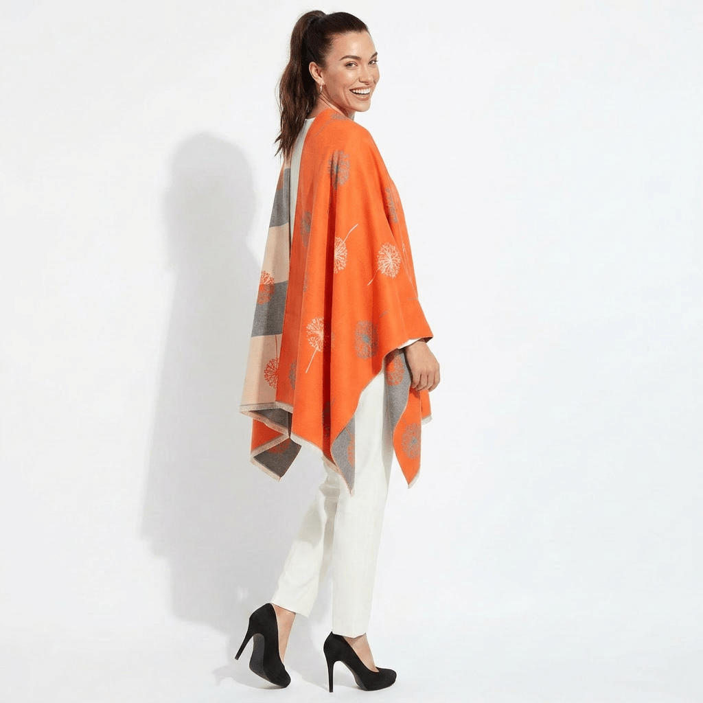 Ladies Grey Dandelion Print Reversible Stole Wrap - ORANGE - Heritage Of Scotland -