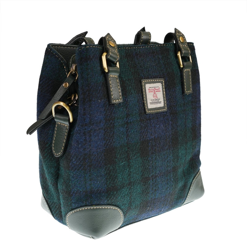 Ladies Harris Tweed And Leather Hand Bag - BLACK WATCH / GREEN - Heritage Of Scotland -