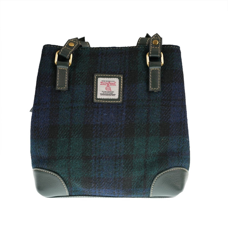 Ladies Harris Tweed And Leather Hand Bag - BLACK WATCH / GREEN - Heritage Of Scotland -