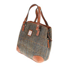 Ladies Harris Tweed And Leather Hand Bag - BLUE & BROWN CHECK HB / TAN - Heritage Of Scotland -