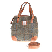 Ladies Harris Tweed And Leather Hand Bag - BLUE & BROWN CHECK HB / TAN - Heritage Of Scotland -