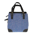 Ladies Harris Tweed And Leather Hand Bag - BLUE & PINK HERRINGBONE / BLACK - Heritage Of Scotland -