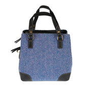 Ladies Harris Tweed And Leather Hand Bag - BLUE & PINK HERRINGBONE / BLACK - Heritage Of Scotland -