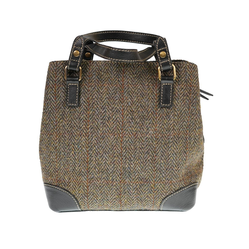 Ladies Harris Tweed And Leather Hand Bag - BROWN HERRINGBONE / BLACK - Heritage Of Scotland -