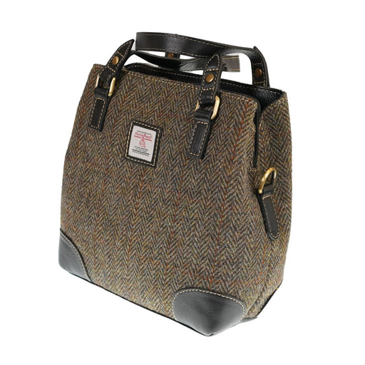 Ladies Harris Tweed And Leather Hand Bag - BROWN HERRINGBONE / BLACK - Heritage Of Scotland -