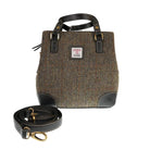 Ladies Harris Tweed And Leather Hand Bag - BROWN HERRINGBONE / BLACK - Heritage Of Scotland -
