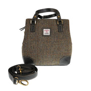 Ladies Harris Tweed And Leather Hand Bag - BROWN HERRINGBONE / BLACK - Heritage Of Scotland -