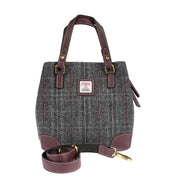 Ladies Harris Tweed And Leather Hand Bag - GREY & RED CHECK / MAROON - Heritage Of Scotland -