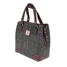 Ladies Harris Tweed And Leather Hand Bag - GREY & RED CHECK / MAROON - Heritage Of Scotland -