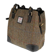 Ladies Harris Tweed And Leather Hand Bag - LT BROWN CHECK / BLACK - Heritage Of Scotland -